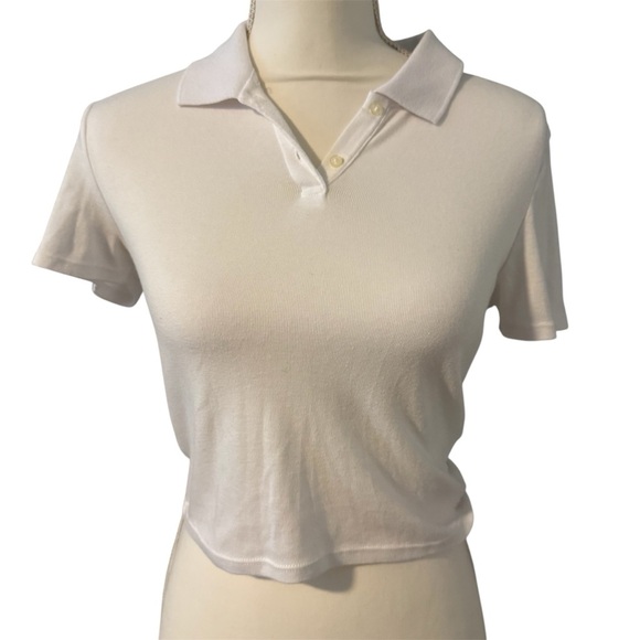 American Eagle Outfitters Cropped White Short Sleeve Polo | Excellent Condition - Picture 1 of 7